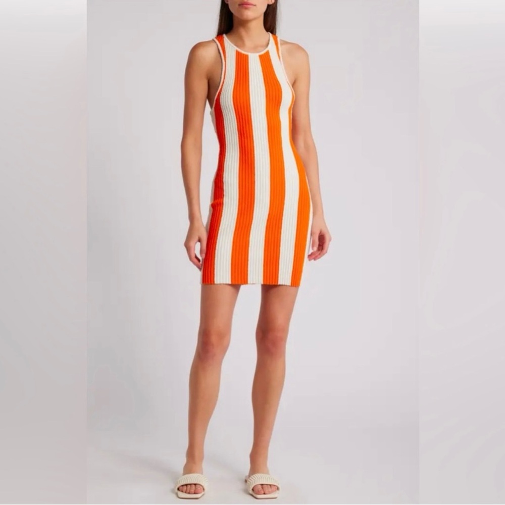 Orange and White Striped Sleeveless Dress
